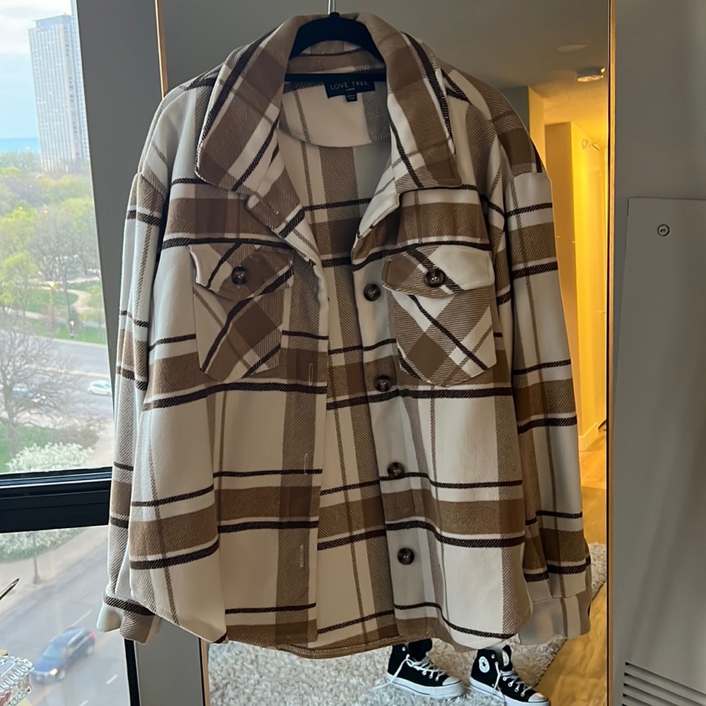 Oversized fleece flannel jacket